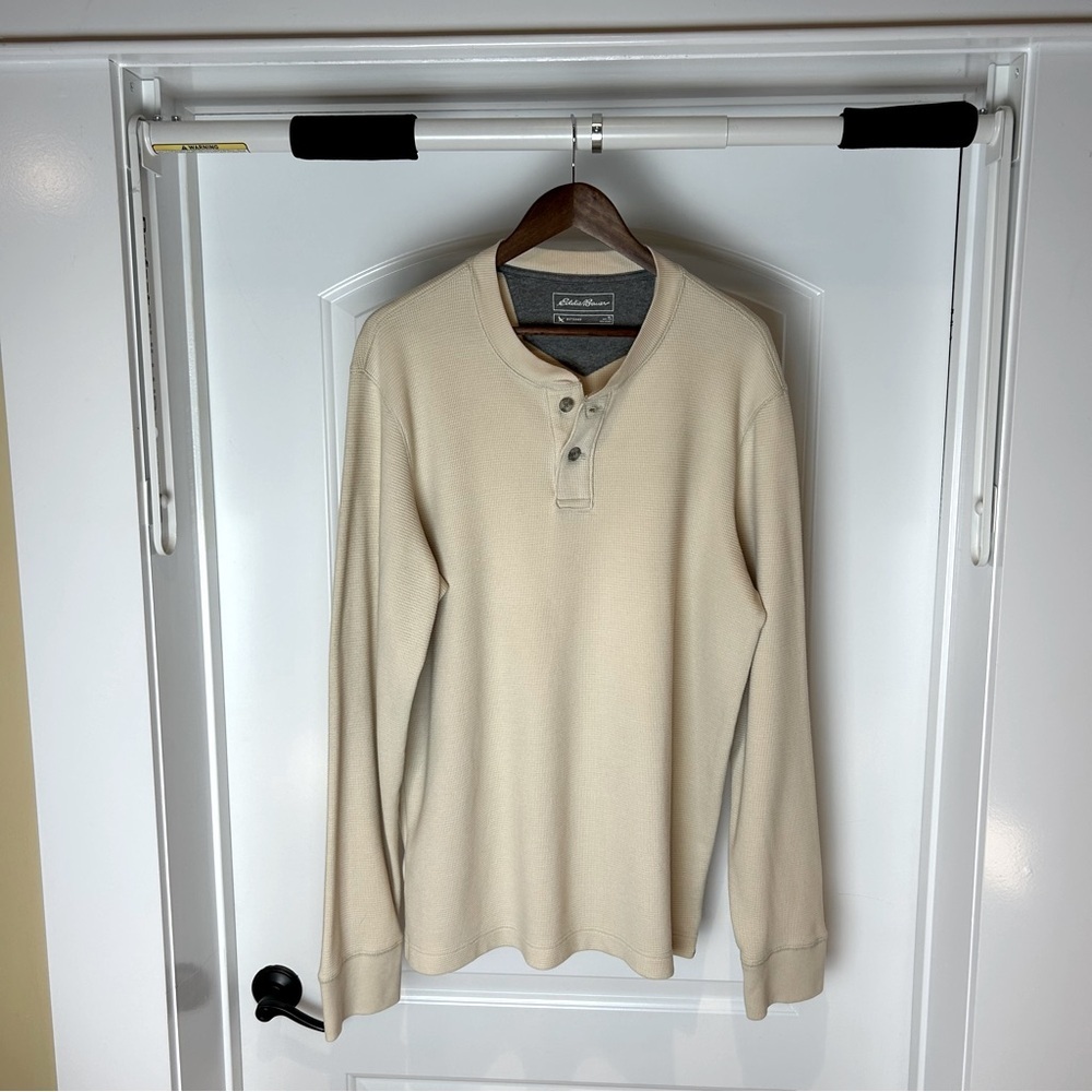 Eddie Bauer Men’s Tall Long Sleeve Henley Shirt Beige Outdoor Casual TL
